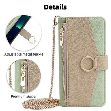SKALO Samsung A25 5G Litchi Makeup Mirror Plånbok/handväska - Grön
