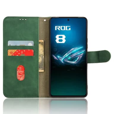 SKALO Asus ROG Phone 8 5G Matt PU-Läder Plånboksfodral - Grön