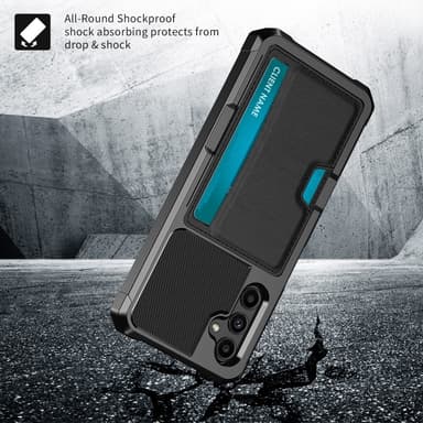 SKALO Samsung A15 5G Shockproof Läder Korthållare - Svart