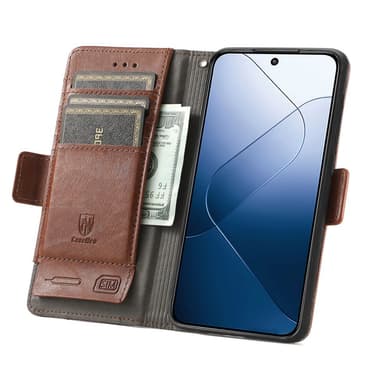 SKALO Xiaomi 14 5G CASENEO 002 Series Premium PU-Läder Plånbok - Mörkbrun