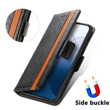 SKALO Xiaomi 14 5G CASENEO 002 Series Premium PU-Läder Plånbok - Mörkbrun