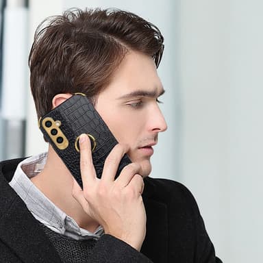 SKALO Samsung A25 5G Krokodil Guldkant Ring Skal - Vit