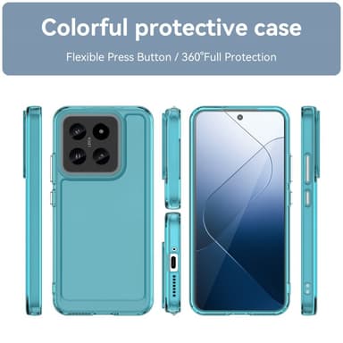 SKALO Xiaomi 14 5G Transparent TPU Metalknappar Skal - Turkos