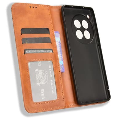 SKALO OnePlus 12R 5G Embossed Premium Plånboksfodral - Brun