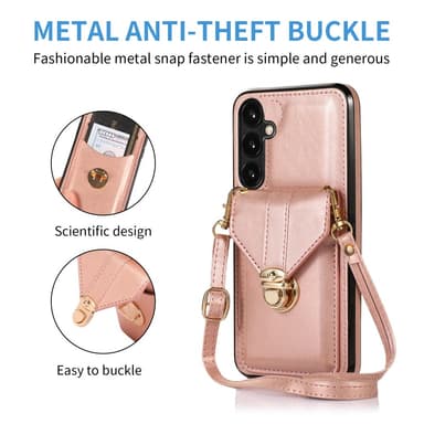 SKALO Samsung A15 5G PU-Läder Korthållare Skal - Roséguld