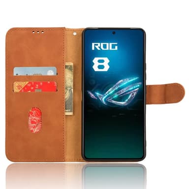 SKALO Asus ROG Phone 8 5G Matt PU-Läder Plånboksfodral - Brun