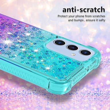 SKALO Samsung A15 5G Kvicksand Glitter Hjärtan TPU-skal - Turkos-Lila