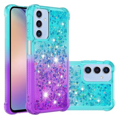 SKALO Samsung A15 5G Kvicksand Glitter Hjärtan TPU-skal - Turkos-Lila