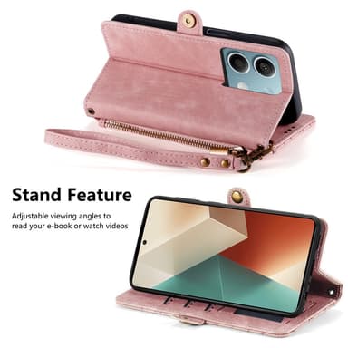 SKALO Xiaomi Redmi Note 13 5G Embossed Plånboksfodral i PU-Läder med Dragkedja - Rosa