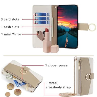 SKALO Samsung A25 5G Litchi Makeup Mirror Plånbok/handväska - Vit