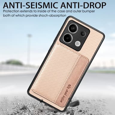 SKALO Xiaomi Redmi Note 13 Pro 5G Carbon Fiber Skal med Korthållare - Svart