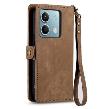 SKALO Xiaomi Redmi Note 13 5G Embossed Plånboksfodral i PU-Läder med Dragkedja - Brun