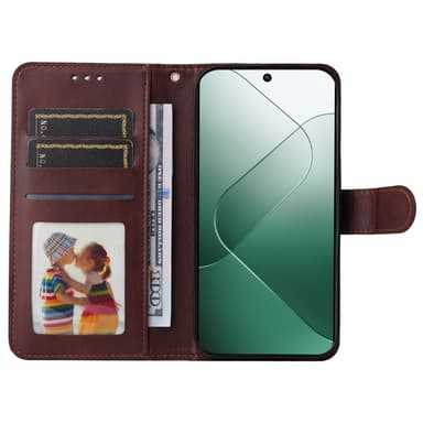 SKALO Xiaomi 14 5G PU-Läder Plånboksfodral - Brun