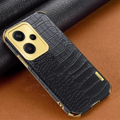 SKALO Xiaomi Redmi Note 13 Pro+ Krokodil Guldkant Skal - Svart