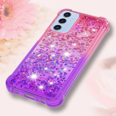 SKALO Samsung A15 5G Kvicksand Glitter Hjärtan TPU-skal - Rosa-Lila