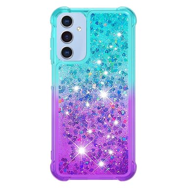 SKALO Samsung A15 5G Kvicksand Glitter Hjärtan TPU-skal - Turkos-Lila