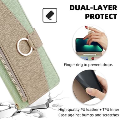 SKALO Samsung A25 5G Litchi Makeup Mirror Plånbok/handväska - Grön