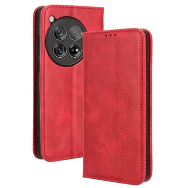 SKALO OnePlus 12R 5G Embossed Premium Plånboksfodral - Röd