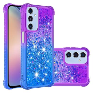 SKALO Samsung A15 5G Kvicksand Glitter Hjärtan TPU-skal - Lila-Blå