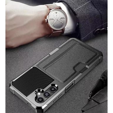 SKALO Samsung A15 5G Shockproof Läder Korthållare - Svart