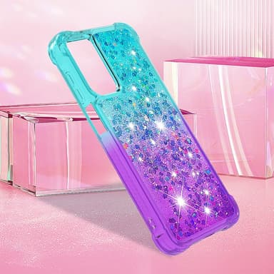 SKALO Samsung A15 5G Kvicksand Glitter Hjärtan TPU-skal - Turkos-Lila