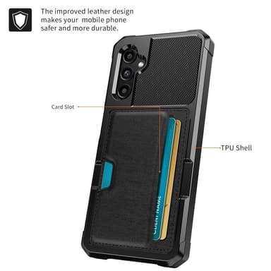 SKALO Samsung A15 5G Shockproof Läder Korthållare - Svart