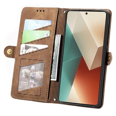 SKALO Xiaomi Redmi Note 13 5G Embossed Plånboksfodral i PU-Läder med Dragkedja - Brun