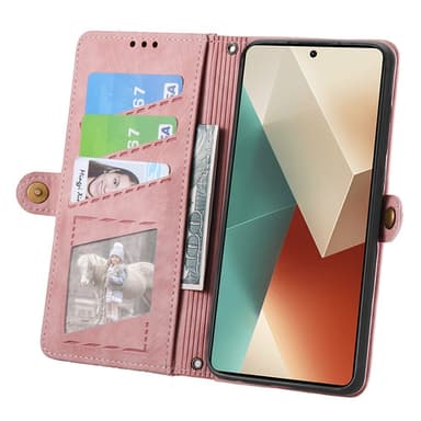 SKALO Xiaomi Redmi Note 13 5G Embossed Plånboksfodral i PU-Läder med Dragkedja - Rosa