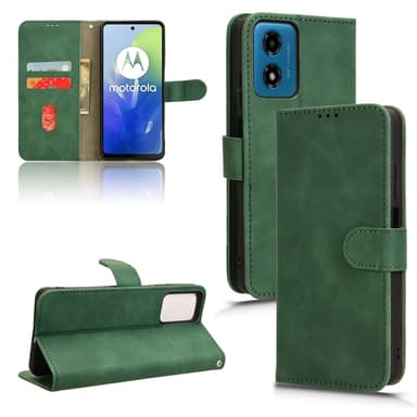 SKALO Motorola Moto G04 Matt PU-Läder Plånboksfodral - Grön