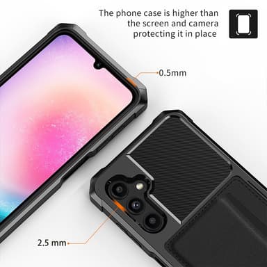 SKALO Samsung A15 5G Shockproof Läder Korthållare - Svart