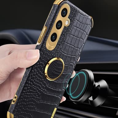 SKALO Samsung A25 5G Krokodil Guldkant Ring Skal - Vit