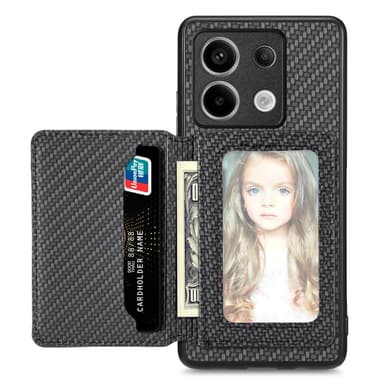 SKALO Xiaomi Redmi Note 13 Pro 5G Carbon Fiber Skal med Korthållare - Svart