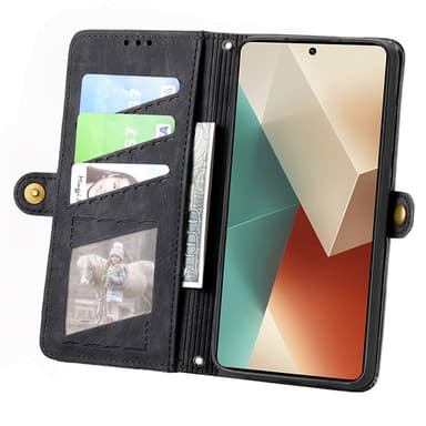 SKALO Xiaomi Redmi Note 13 5G Embossed Plånboksfodral i PU-Läder med Dragkedja - Svart