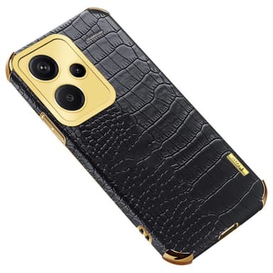 SKALO Xiaomi Redmi Note 13 Pro+ Krokodil Guldkant Skal - Svart