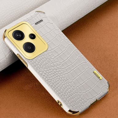 SKALO Xiaomi Redmi Note 13 Pro+ Krokodil Guldkant Skal - Vit
