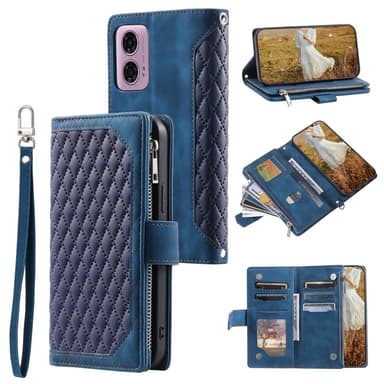 SKALO Motorola Moto G04 Big Wallet Quiltat Plånbok - Blå