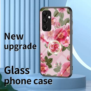 För Samsung Galaxy A35 härdat glas skal ring kickstand mobilskal - Glamorös pion