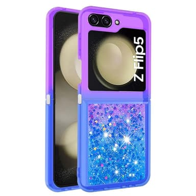 SKALO Samsung Z Flip5 Kvicksand Glitter Hjärtan TPU-skal - Lila-Blå