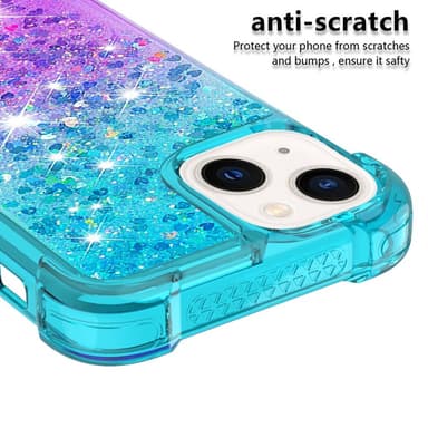 SKALO iPhone 15 Kvicksand Glitter Hjärtan TPU-skal - Turkos-Lila