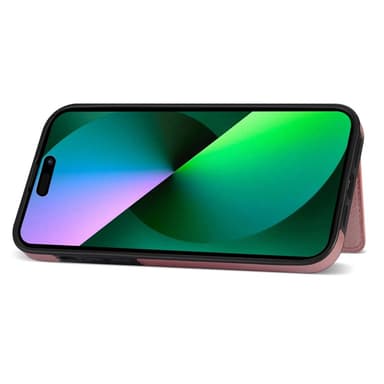 SKALO iPhone 15 PU Läder Skal med Plånbok - Rosa