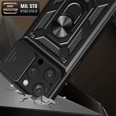SKALO iPhone 15 Pro Armor Hybrid Metallring Kameraslider - Blå