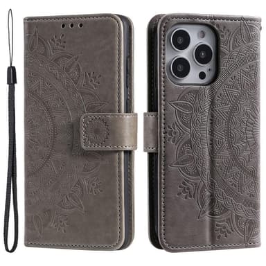 SKALO iPhone 15 Pro Mandala Plånboksfodral - Grå