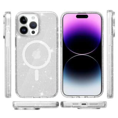 SKALO iPhone 15 Pro Max Glitter Magnetring TPU Skal - Vit