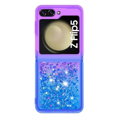 SKALO Samsung Z Flip5 Kvicksand Glitter Hjärtan TPU-skal - Lila-Blå