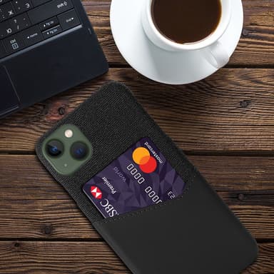 SKALO iPhone 15 Plus Premium PU-Läder Korthållare Skal - Svart