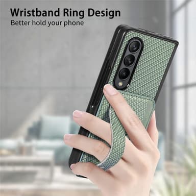 SKALO Samsung Z Fold5 Carbon Fiber Skal med Korthållare / Handtag - Khaki