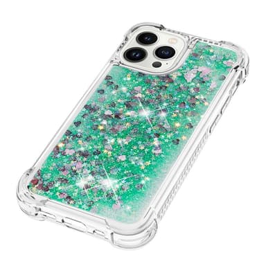 SKALO iPhone 15 Pro Kvicksand Glitter Hjärtan TPU-skal - Grön