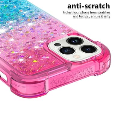 SKALO iPhone 15 Pro Max Kvicksand Glitter Hjärtan TPU-skal - Rosa-Turkos