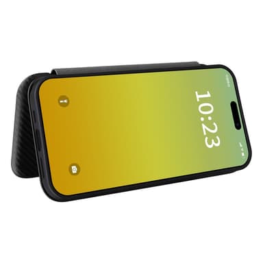 SKALO iPhone 15 Carbon Fiber Plånboksfodral - Svart