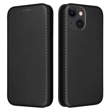 SKALO iPhone 15 Carbon Fiber Plånboksfodral - Svart